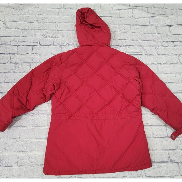 L.L. Bean Medium Red Burgundy Quilted Coat Puffer Jacket Goose Down Hooded M - Picture 15 of 16